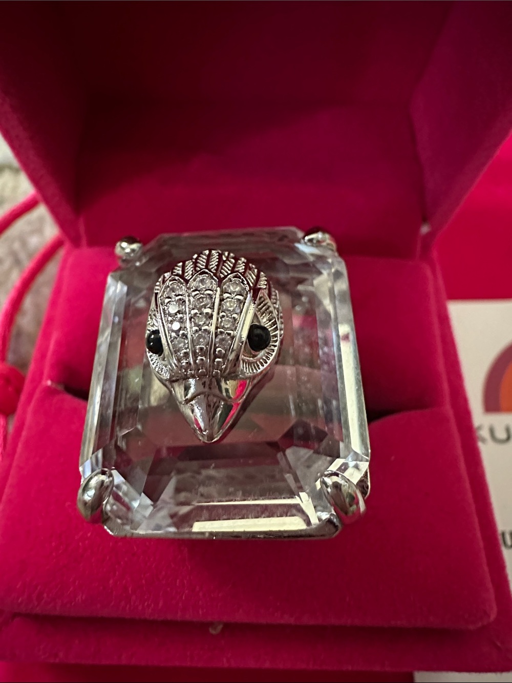 Kurt Geiger Silver Bird Ring with Clear Crystal Size 9 NWT